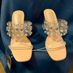 Crystal and clear slip on sandal